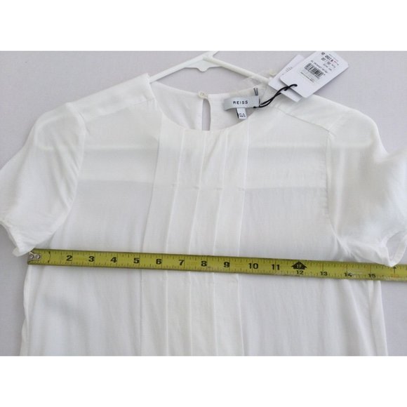 Reiss White Summer Top Pleated Blouse $180 Size 0 Jax-SS Layering Short Sleeve - Picture 6 of 11
